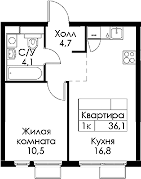 1-комнатная квартира 36.1 м², 2/13 эт., ЖК «Кантемировская 11»